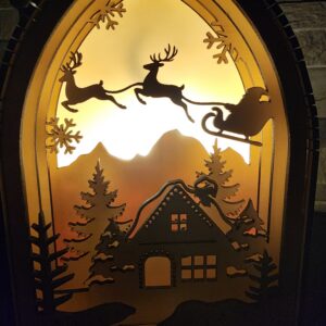 Lanterne de Noël en bois ✨️ – Décor chalet enneigé & traîneau du Père Noël | Lumière LED chaude