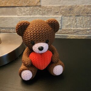 Ours Effet Tricot Imprimé 3D avec Cœur - Cadeau Saint-Valentin Original