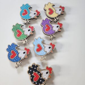 Magnets Basse-cour en bois - Coq, Poule ou Poussin fait main - Déco Frigo Vintage