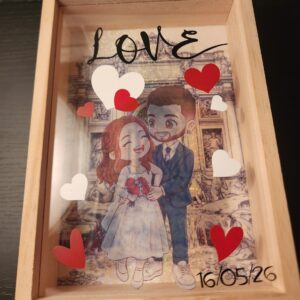 Shadow Box Personnalisée – Cadre 3D avec Portrait Illustration Style Manga/Chibi – Cadeau Unique Famille & Couple